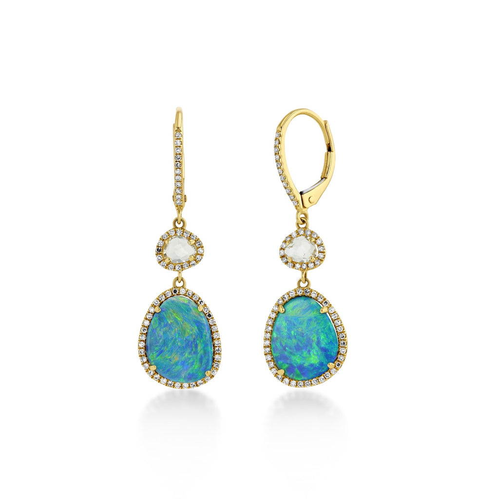 Opal Diamond Drop Earrings in yellow