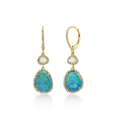 Opal Diamond Drop Earrings in yellow