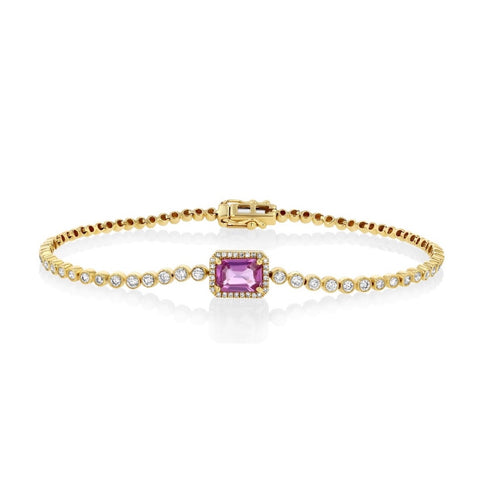 Pink Sapphire Diamond Tennis Bracelet in yellow