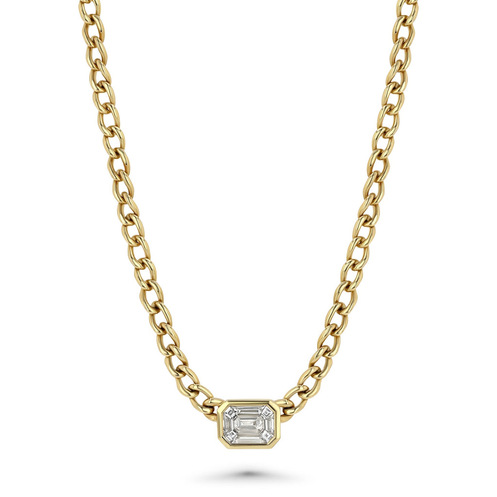 Cuban Link Baguette Diamond Necklace in yellow