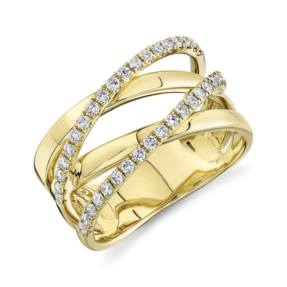 Bridge diamond ring in yellow gold