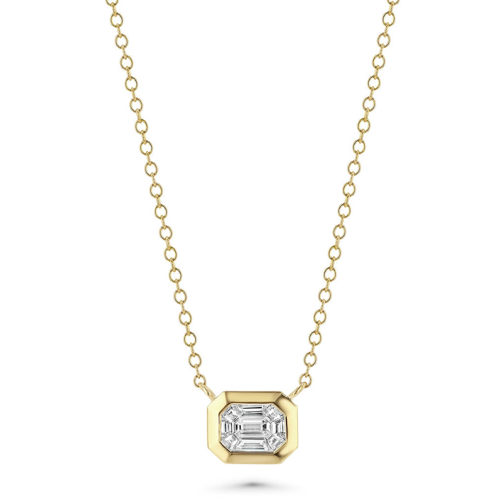 Baguette Cluster Diamond Necklace in yellow