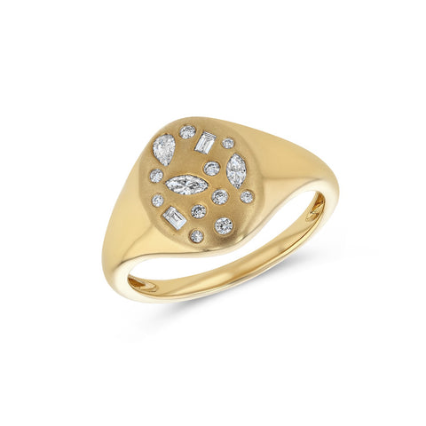 Multi shape signet ring in yellow gold