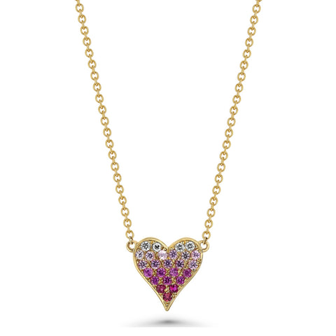 Ombre Pink Sapphire Heart Necklace in yellow
