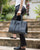 Navy Large Ostrich Tote bag on model