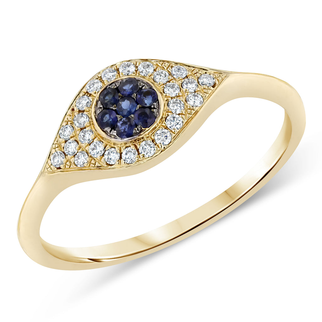 Mini Evil Eye Ring with diamond and sapphires