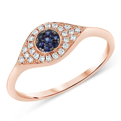 Mini Evil Eye Ring with diamond and sapphires