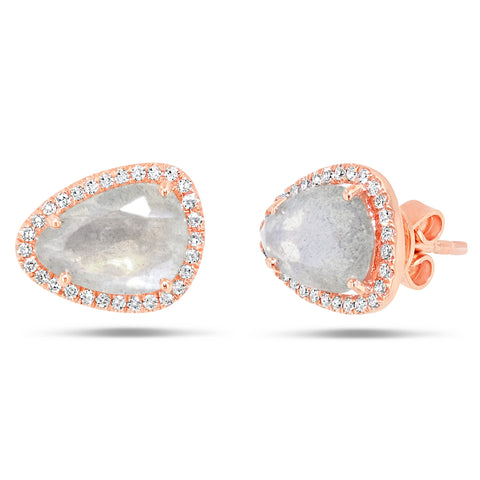 Moonstone and Diamond Stud Earrings