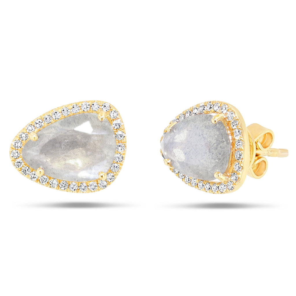 Moonstone and Diamond Stud Earrings