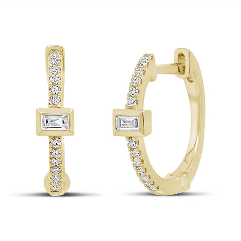 Small Baguette and Pave diamond  Huggie Earrings