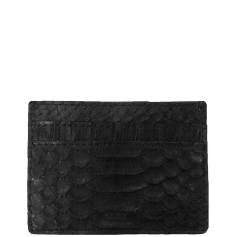 Exotic Black Credit Card Holder in Snakeskin  from the exclusive Coly collection features 4 credit card slots, and an interior cash slot! Dimensions are 4"W x 3"H. Handmade in Los Angeles.l