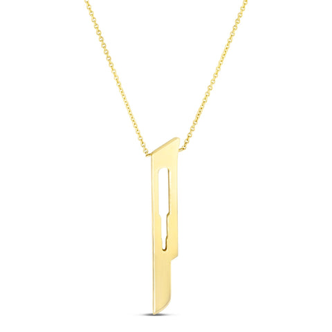 Blade shaped gold necklace