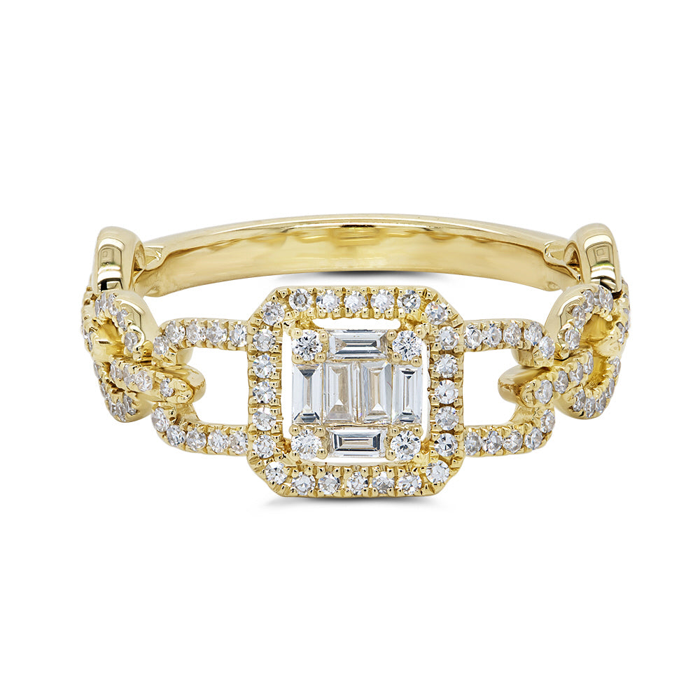 Lady Chain Ring with baguette diamond in center