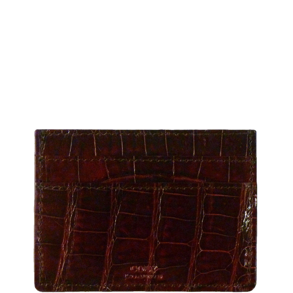 Brown Alligator Crocodile Leather Skin Credit card holder Mini Wallet card  case