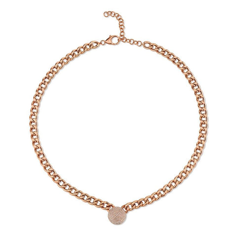 Link Chain with Diamond Disc Necklace
