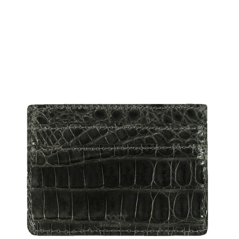 Exotic Charcoal Crocodile Credit Card Holder from the exclusive Coly collection features 4 credit card slots, and an interior cash slot! Dimensions are 4"W x 3"H. 
