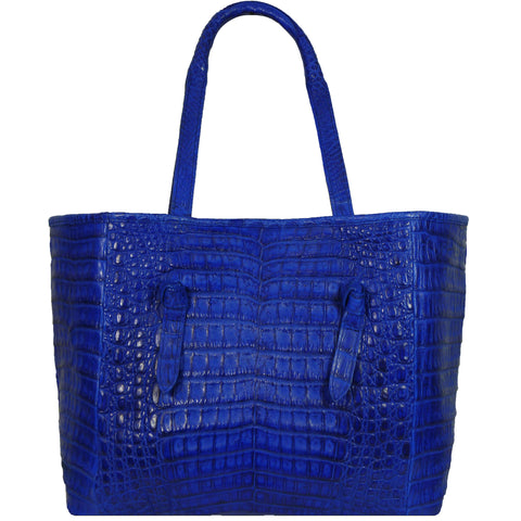 Cobalt Blue Matte Genuine Crocodile Knotted Tote by Coly Los Angeles