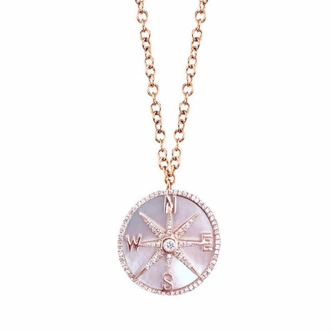 Compass Mother of Pearl Diamond Necklace