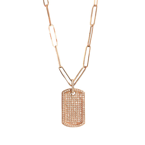 Full Pave Diamond dog tag on chain