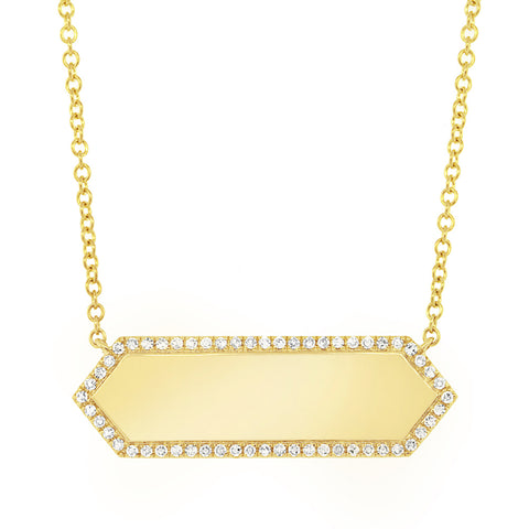 ID Bar Diamond Gold Necklace with diamond perimeter
