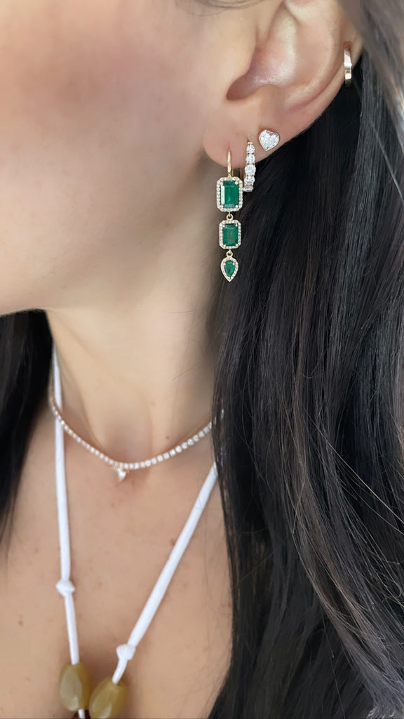 Triple Emerald Diamond Earring