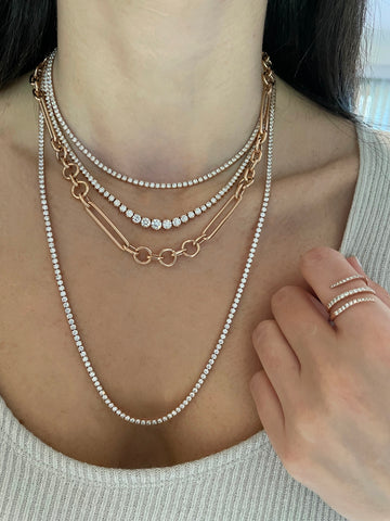 Long Diamond Tennis Necklace pictured in Rose gold