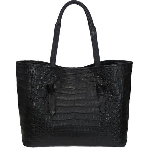 Black Matte Genuine Crocodile Knotted Tote by Coly Los Angeles