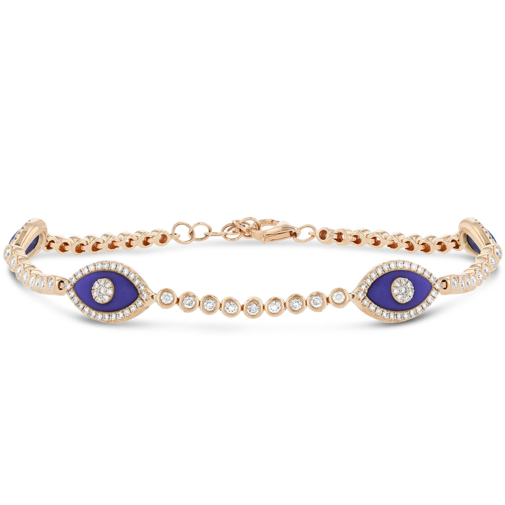 Multi Eye Diamond and Lapis Tennis Bracelet
