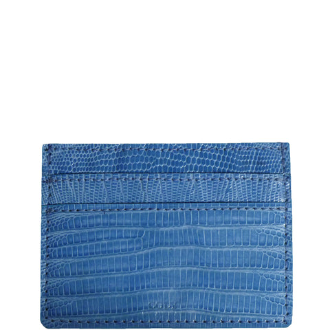Exotic Sky Blue Lizard Credit Card Holder from the exclusive Coly collection features 4 credit card slots, and an interior cash slot! Dimensions are 4"W x 3"H. 