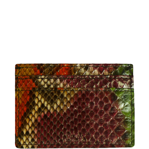 Exotic Multi-color Snakeskin Credit Card Holder from the exclusive Coly collection features 4 credit card slots, and an interior cash slot! Dimensions are 4"W x 3"H. Handmade in Los Angeles.