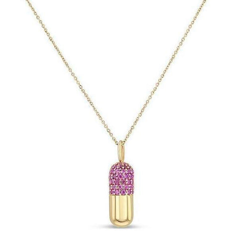 Pink Sapphire and gold Pill Necklace