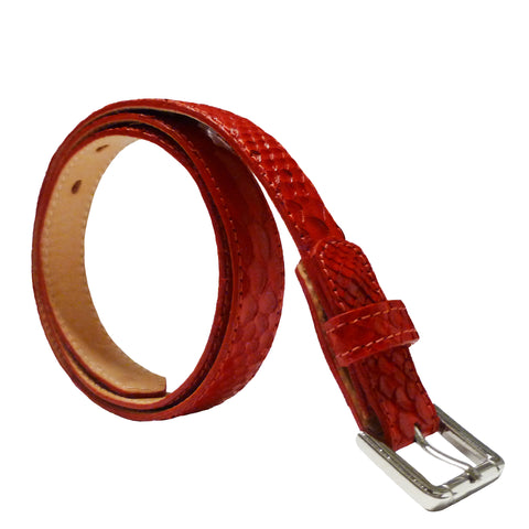 Exotic Red Snakeskin Skinny Belt from the exclusive Coly collection. Handmade in Los Angeles. 