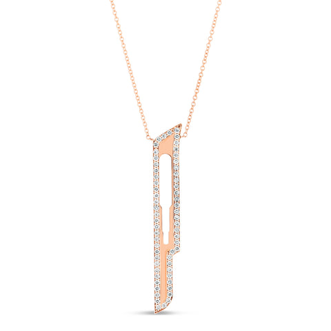 Blade shaped gold necklace with diamond border
