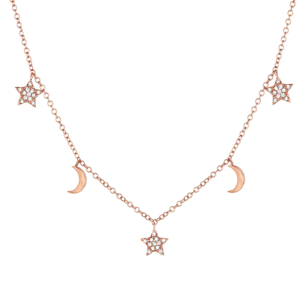 3 stars and 2 moon diamond shaker necklace
