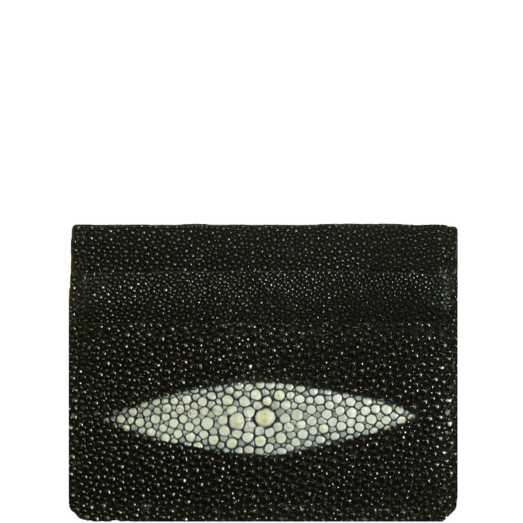 Exotic Black Stingray Credit Card Holder from the exclusive Coly collection features 4 credit card slots, and an interior cash slot! Dimensions are 4"W x 3"H. Handmade in Los Angeles.