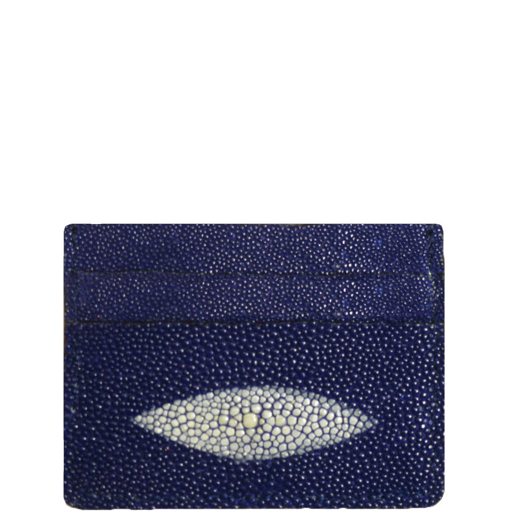 Exotic Electric Blue Stingray Credit Card Holder from the exclusive Coly collection features 4 credit card slots, and an interior cash slot! Dimensions are 4"W x 3"H. Handmade in Los Angeles.