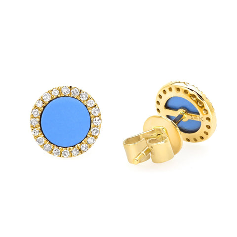 Turquoise and Diamond Circle Stud Earrings