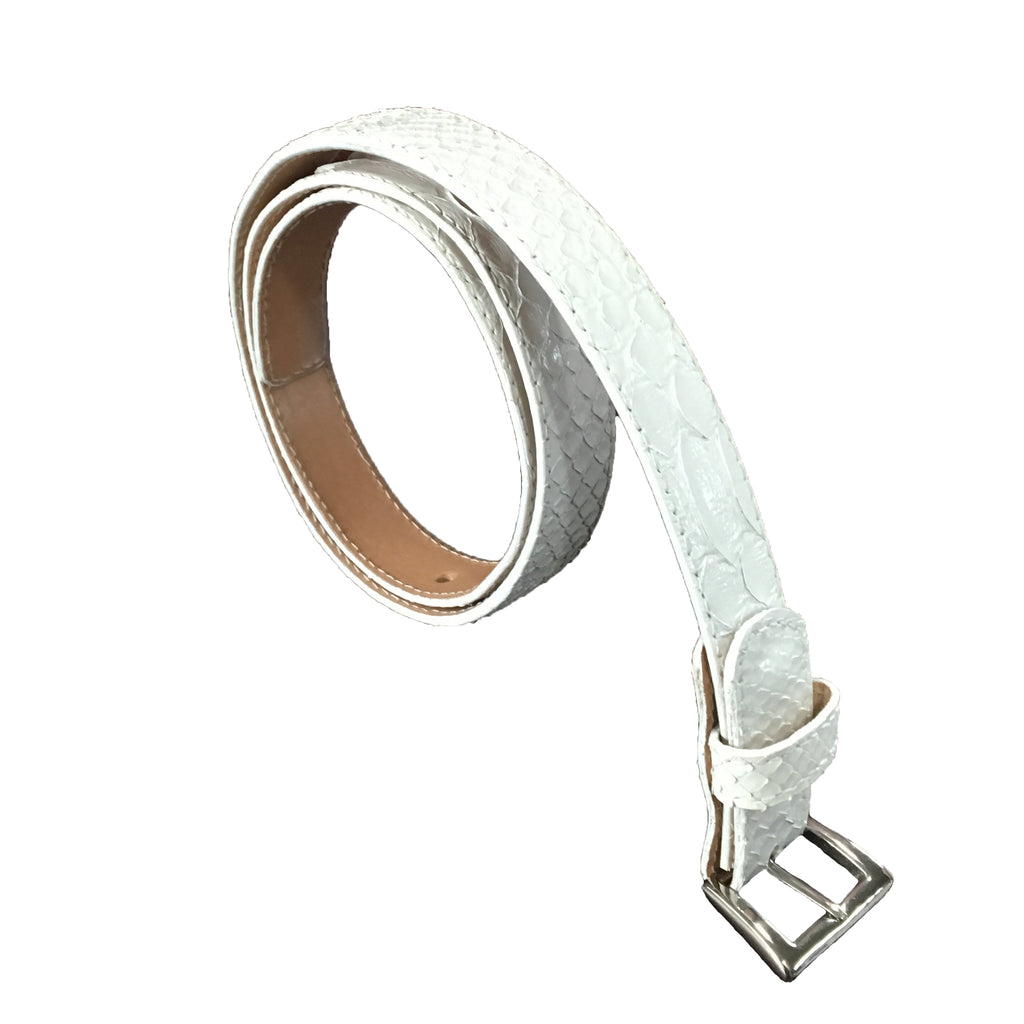 Exotic White color Snakeskin Skinny Belt from the exclusive Coly collection. Handmade in Los Angeles. 